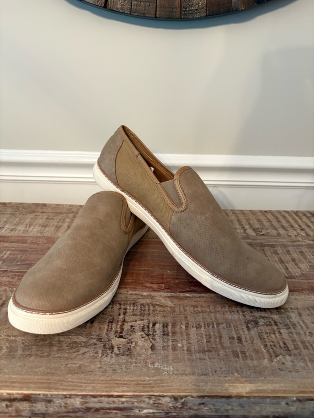 Van Heusen Taupe Slip-On Loafers with White Sole